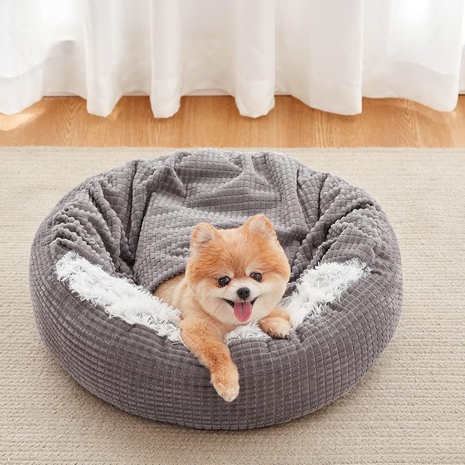MIXJOY Small Dog Bed with Blanket Attached 23inch