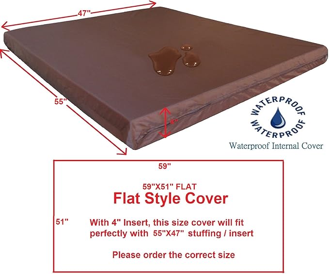 Dogbed4less 1 Pack Internal Duvet Case Waterproof Zipper Dog Bed Cover for Jumbo/XXXL Large 55"x47"X4" Memory Foam Pad Pet Bed 59"x51" FLAT
