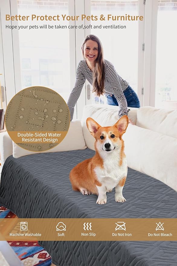 2 Packs Waterproof Dog Bed Cover Cover,30x70 Inch Cats,Dogs,Pets(2 Pcs-Grey/Camel)