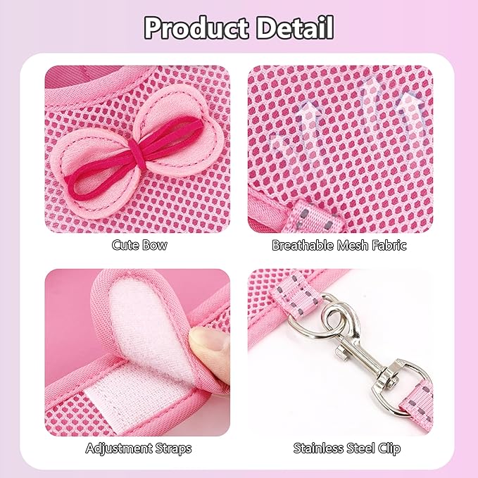 AIITLE Rabbit Harness and Leash Set with Cute Bow