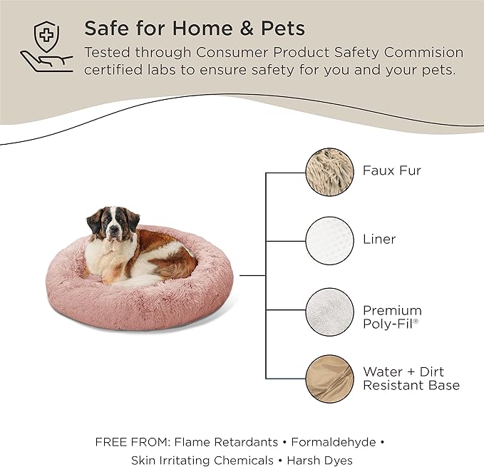 Best Friends by Sheri The Original Calming Donut Cat and Dog Bed in Shag Fur Dusty Rose 45"