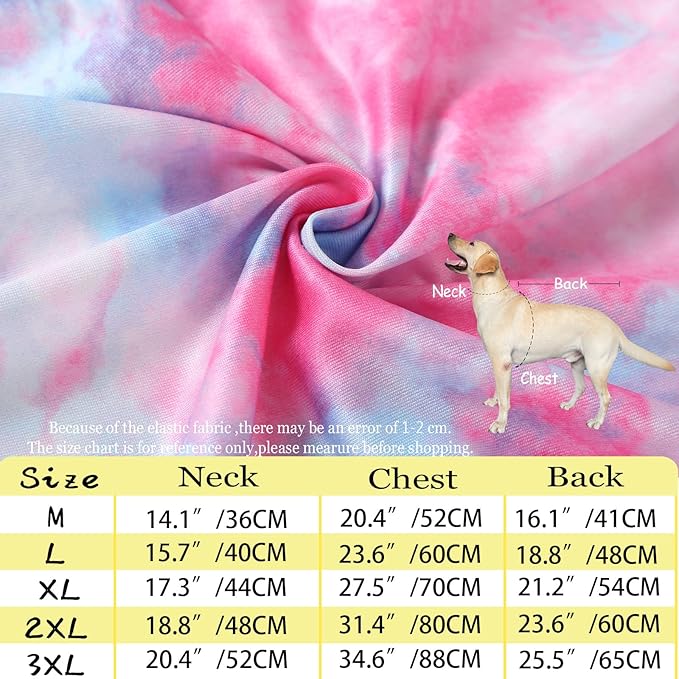 Dog Tie dye Sleeveless T Shirt Colorful Pink Printed Dogs Vest Shirt Pajamas Breathable Stretchy Summer Clothes for Large Dog Boys Girls(3X-Large,Pink)