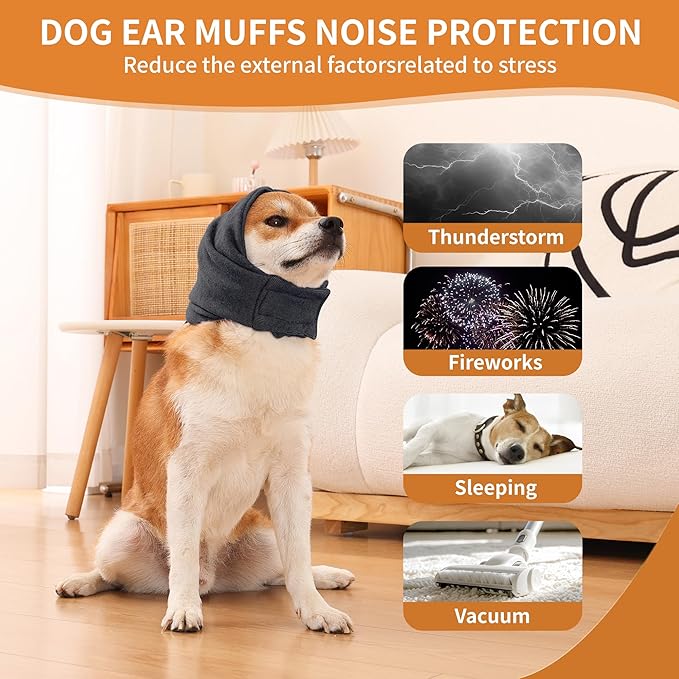 Dog Ear Muffs Noise Protection,Dog Hematoma Ear Wrap, Upgraded Velcro Dog Headband for Anxiety Relief, Warm Dog Ear Cover Winter Hat, Dog Ear Covers for Bath, Thunderstorms