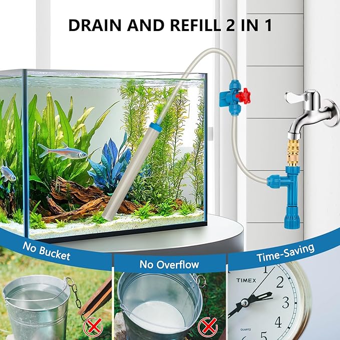 Gravel Vacuum for Aquarium Water Changer 50FT Long 6 Adapters