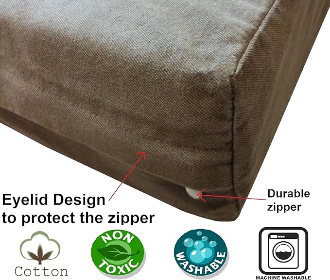 Dogbed4less DIY Pet Bed Pillow Brown Denim Duvet Cover and Waterproof Internal case for Dog at 47X29X4 Inch