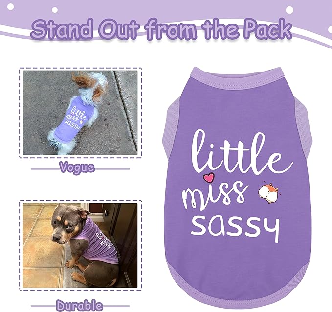 Paiaite Dog Clothes Fashionable Sleeveless Pet Vest: 'Little Miss Sassy' Printed Cotton Dog Shirt, Ideal for Small, Medium, and Large Breeds, Ensuring Comfort and Breathability Purple L