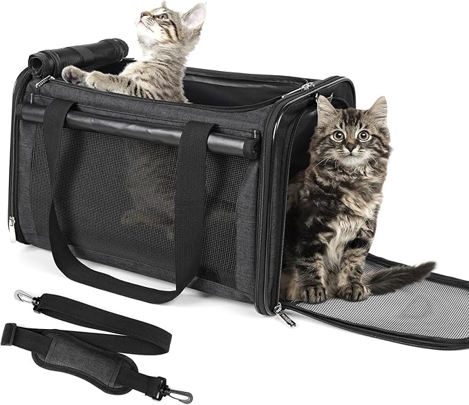 YUDODO 25 lbs Lightproof Pet Carriers Airline Approved Dog Cat Travel Soft Sided Carrier Reflective Mesh Safe Pet Cat Carrier Foldable Portable Small Animal Rabbit Puppy Cat Carrier (Large