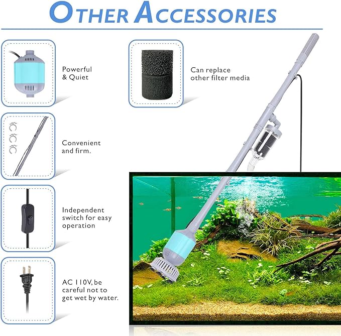 hygger 360GPH Electric Aquarium Gravel Cleaner 5 in 1 Automatic 15W