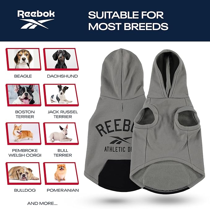 Reebok Dog Hoodie – Fleece Dog Sweater with Leash Hole