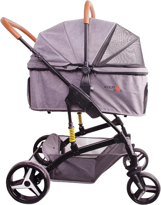 Pet Stroller Up to 55lbs Folding Lightweight Dog Stroller Cat Travel Stroller 600D Linen 360° cardan 3-in-1 Jogger