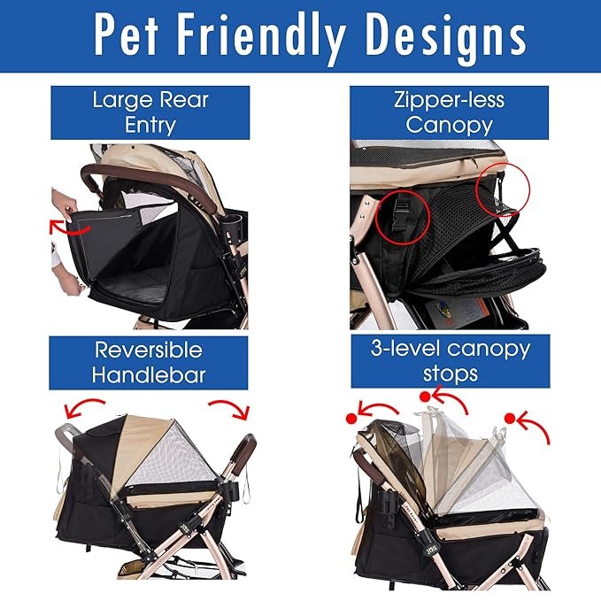 HPZ Pet Rover XL Extra-Long Premium Heavy Duty Dog/Cat/Pet Stroller Travel Carriage for Small 2nd-Gen)