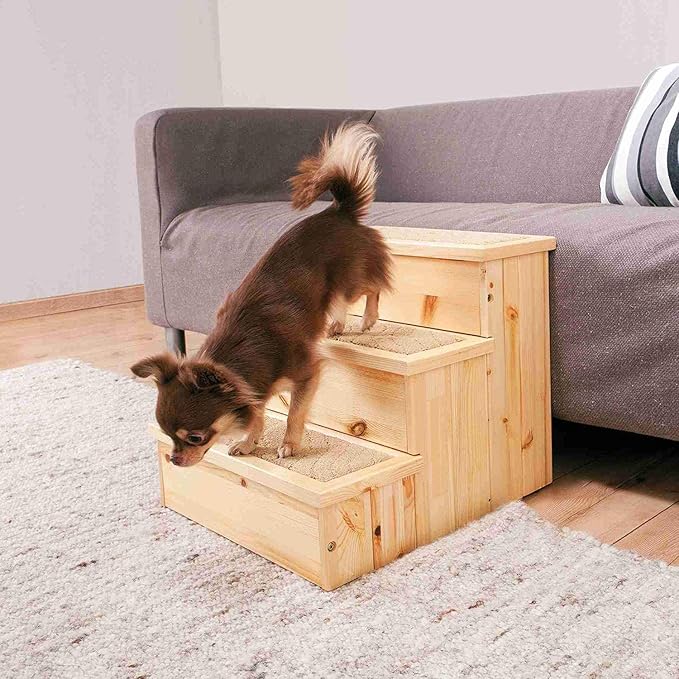 TRIXIE Indoor Wooden 3-Step Pet Stairs with Storage Compartments for Pet Toys