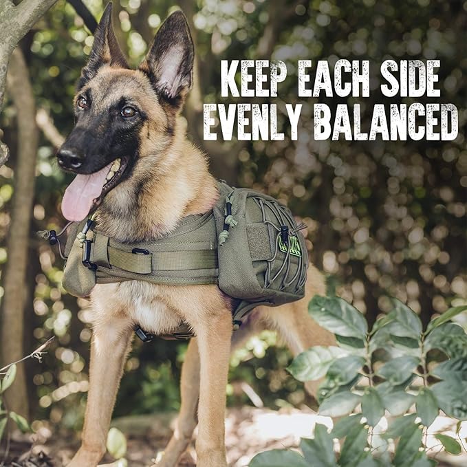 OneTigris Dog Backpack for Hiking Nylon Dog Harness Backpack with Side Pockets for Large Dog with 17"-23.5" Neck Girth and 25"-31" Chest Girth (Green