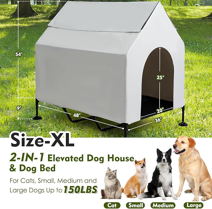 48" House for Large Dogs Outside & Elevated Dog Bed