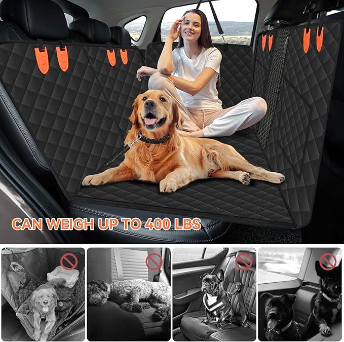 Car Back Seat Extender for Dogs Hard Bottom Car Seat Cover for Dogs, Support 400lbs,Dog Car Seat Cover with Hard Bottom Dog Car Seat, Dog Backseat Hammock Seat for Cars, SUVs, Trucks(Orange)