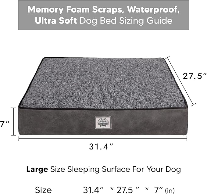 Memory Foam Dog Bed for Large Dogs- Waterproof Dog Bed Mat with Removable Washable Cover