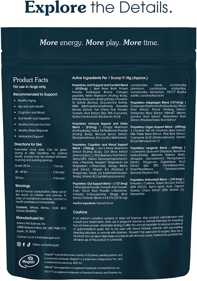 All-in-One Dog Supplement for Advanced Wellness & Longevity 63 Premium 8+ Yrs, 19.4 oz