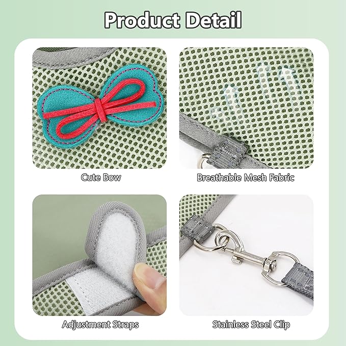 AIITLE Rabbit Harness and Leash Set with Cute Bow