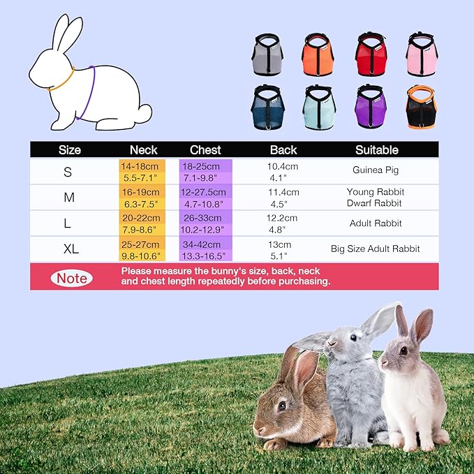 Niteangel Adjustable Soft Harness with Elastic Leash for Rabbits (XL