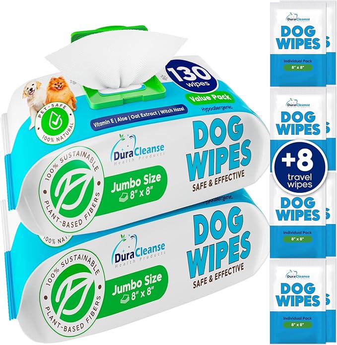 Dog Wipes for Paws Butt and Ears 2 Pack 260 Count 8 Travel 8" x 8" Large