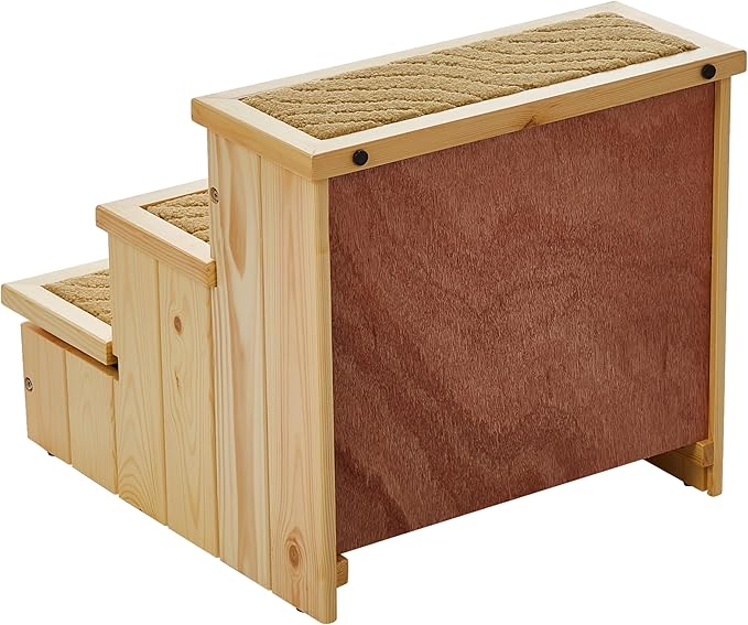 TRIXIE Indoor Wooden 3-Step Pet Stairs with Storage Compartments for Pet Toys