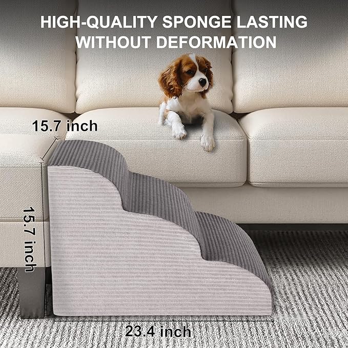 15.7”H Curved Dog Stairs for High Beds 3-Tiers(23.4" D 15.7" W)