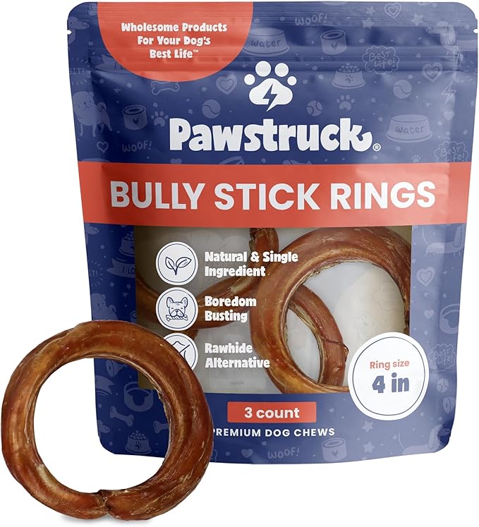 Pawstruck All-Natural 4" Bully Stick Rings for Dogs 100% Beef 3 Pack