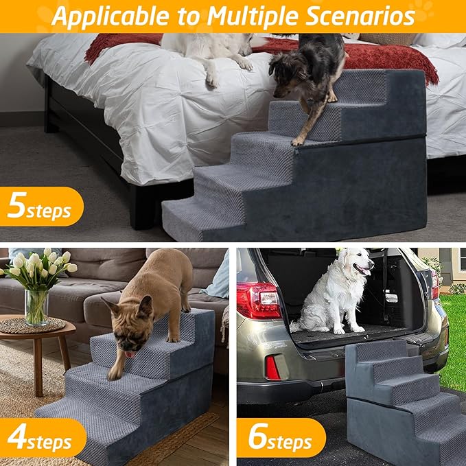 Dog Stairs for Small Dogs 4-Steps Dog Ramps for High Beds and Couch Non-Slip Extra Wide Pet Stairs for Old Dog and Puppy and Cat