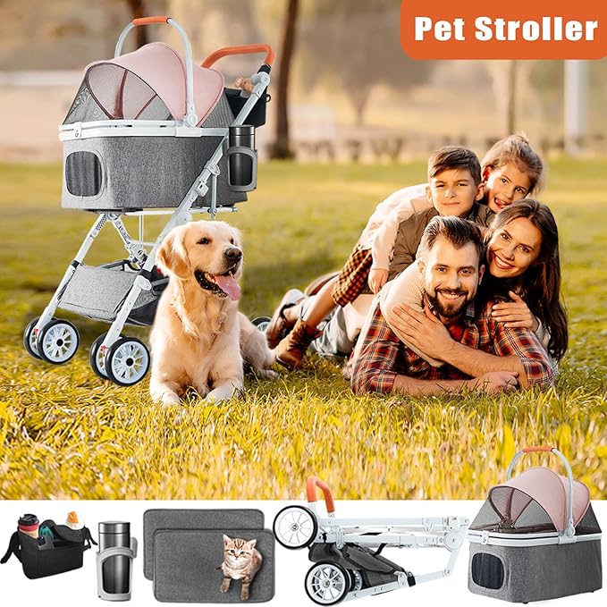 Pet Stroller 33 Lbs,Adjustable Handle,180˚ Convertible