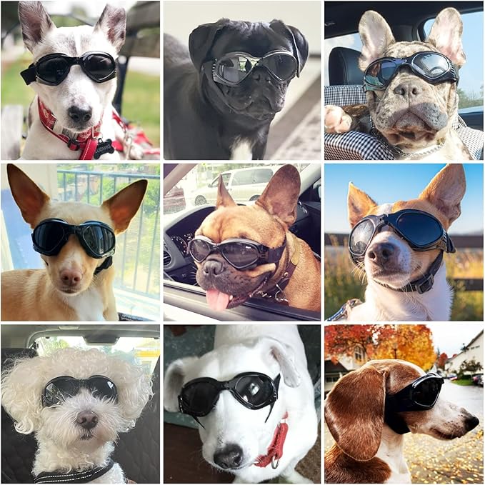 NAMSAN Dog Sunglasses Medium Breed UV Protection Pug Dog Goggles for Small to Medium Dogs Windproof Anti-fog Snowproof Puppy Glasses