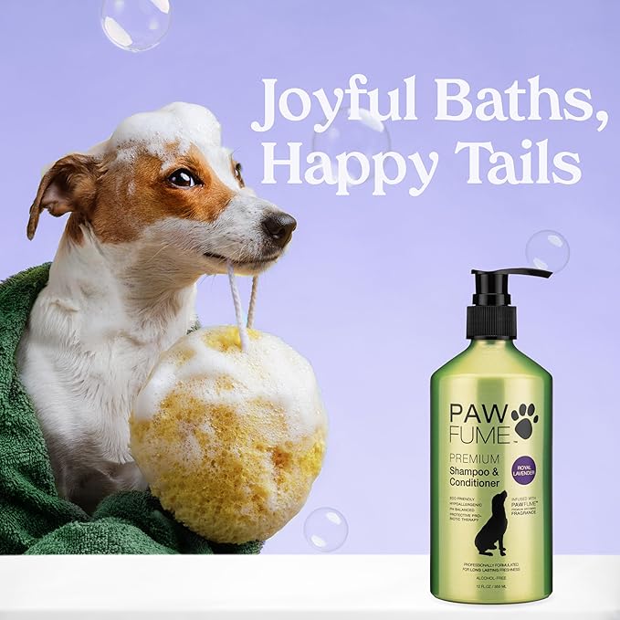 Pawfume Dog Shampoo and Conditioner – Hypoallergenic Dog Shampoo for Smelly Dogs – Best Dog Shampoos & Conditioners – Probiotic Pet Shampoo for Dogs – Best Dog Shampoo for Puppies (Lavender 4-Pack)