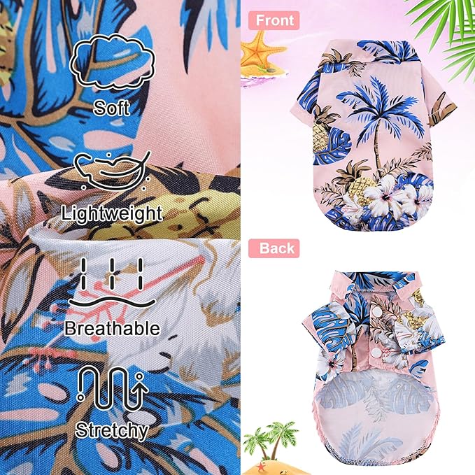 Dog Hawaiian Shirt Hawaii Style Summer Dog Clothes Boy Girl Breathable Cool Costume Beach Seaside Sweatshirt for Small Puppy Polo T-Shirt Pet Outfit