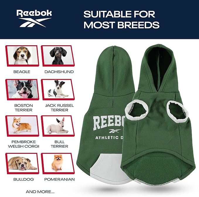 Reebok Dog Hoodie – Fleece Dog Sweater with Leash Hole