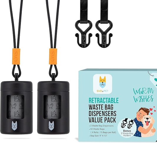 SVD.PET 2-Pack Retractable Waste Bag Dispensers with 60 Large Leak-proof Poop Bags