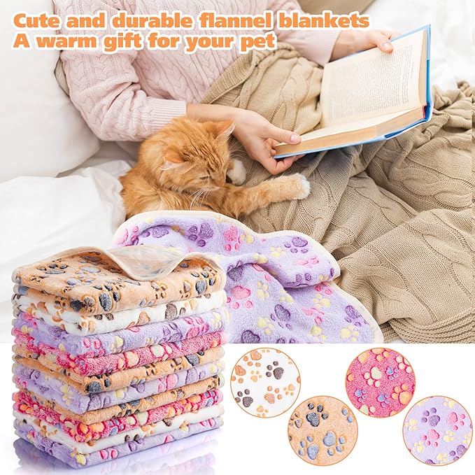 40 Pieces Blankets Soft Fluffy Fleece Washable Pet Blanket Dog Blanket Paw Print Pattern Fleece Blankets for Pets Puppy Blankets Fleece Throw Warm Bed Mat for Dog Puppy Cat 24 x 16 Inches, 4 Colors