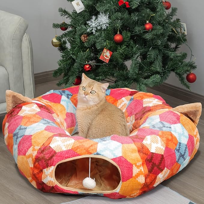 AUOON Cat Tunnel Bed with Central Mat