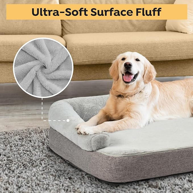 Veehoo Orthopedic Dog Bed with Bolster for Extra Large Dogs 95 lbs,