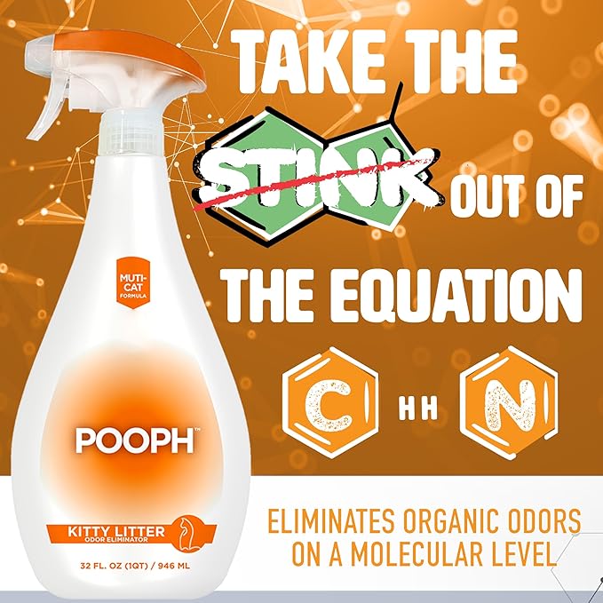 Pooph Pet Odor Eliminator and Litter Box Deodorizer - 2-32oz Bottles - Dismantles Odors on a Molecular Basis, Freshens Cat Litter Boxes, Removes Urine, Feces, and Ammonia Odors