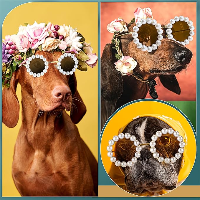 Dog Sunglasses Retro Pet Glasses Doll Glasses Classic Round Dog Glasses Metal Cat Puppy Eye Wear Hippie Costumes for Cats and Dogs