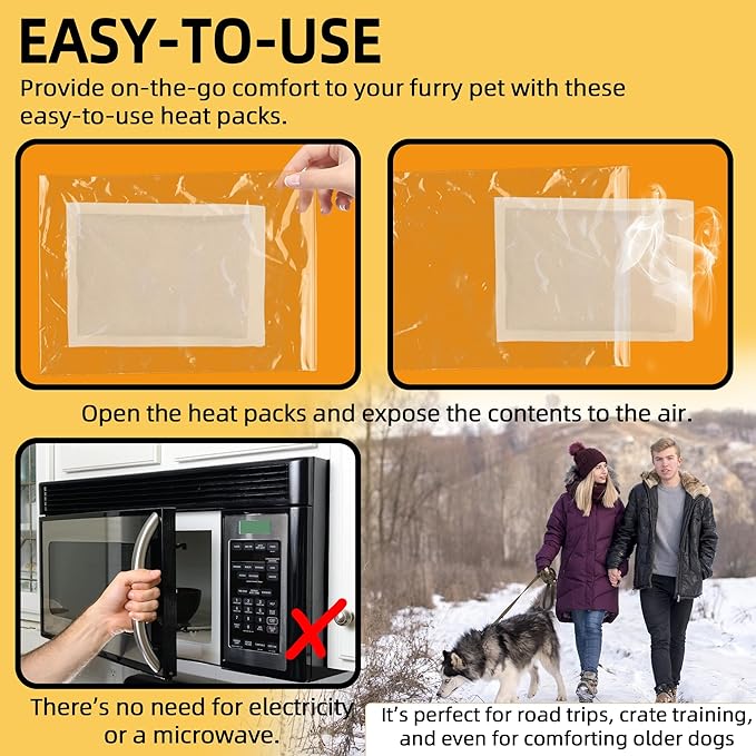 (15-Pack Upgraded Heat Packs for Newborn Puppy Anxiety Dog Toys Replacement Heat Packs Disposable Puppy Warmers 40 Hours