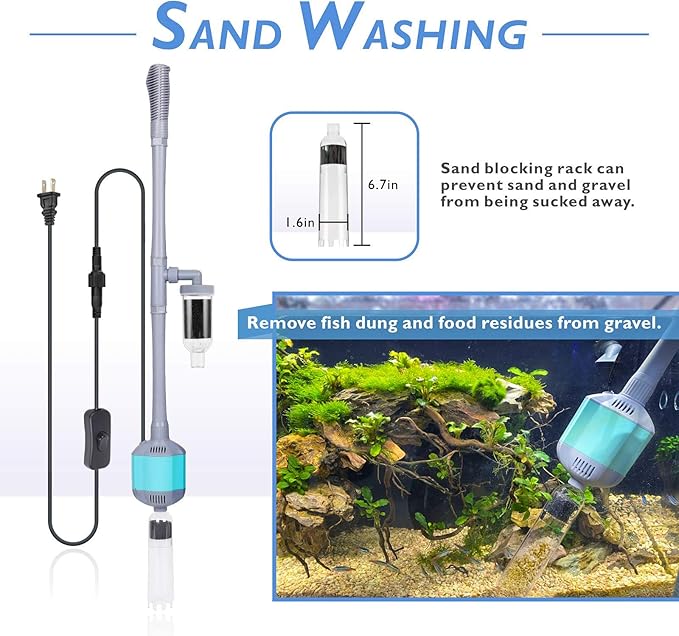 hygger 360GPH Electric Aquarium Gravel Cleaner 5 in 1 Automatic 15W