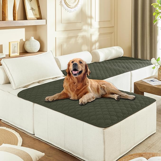 gogobunny 100% Double Sided Waterproof Dog Blanket Soft Pet Bed Cover Reversible Protect Furniture Couch Sofa Car for Puppy Large Dog Cat (Dark Olive/Light Olive 40x50 Inch 1))