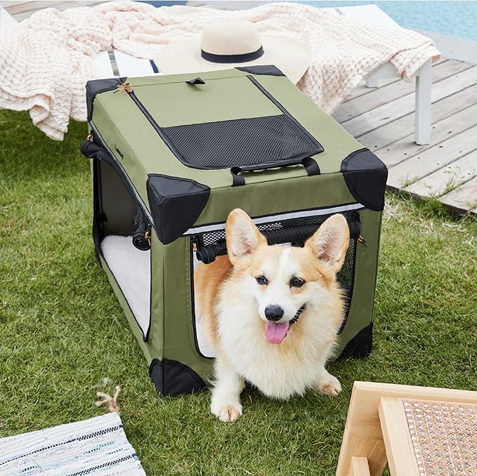 Lesure Soft Collapsible Dog Crate 26 Inch 4-Door Foldable