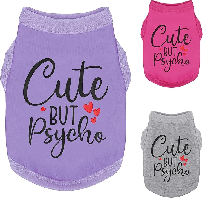 Stylish Dog Clothes: Expressive Cotton Puppy Shirt Vest for Small and Medium Dogs, Featuring 'Cute but Psycho' Slogan Print - Perfect for Showing Off Your Pet's Unique Style! Purple S