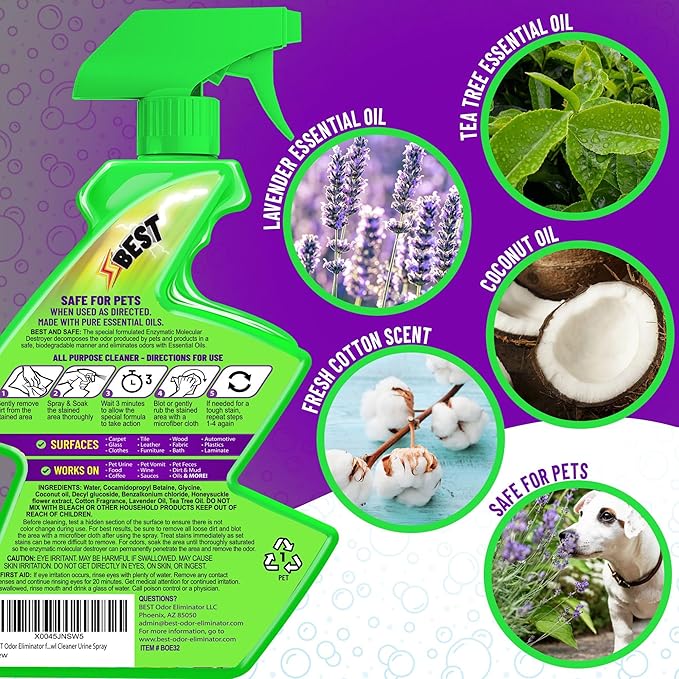 BEST Odor Eliminator for Strong Odor & Stain Remover Spray All Purpose Cleaner. Carpet