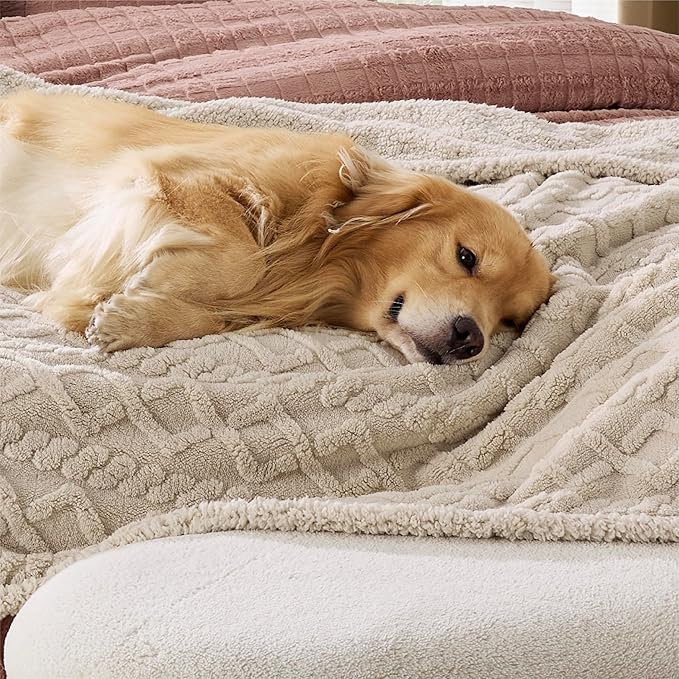 Bedsure Waterproof Dog Blankets for Bed 86x90, Cream