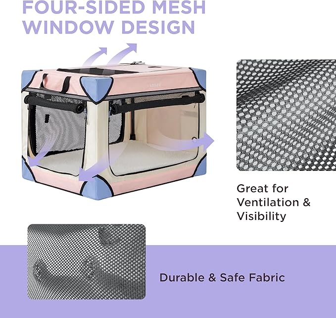 Lesure Soft Collapsible Dog Crate 26 Inch 4-Door Foldable