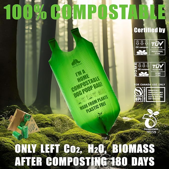 100% Home Compostable Dog Poop Bags With Handles 33% Thicker 8x Protection 60 Bags)