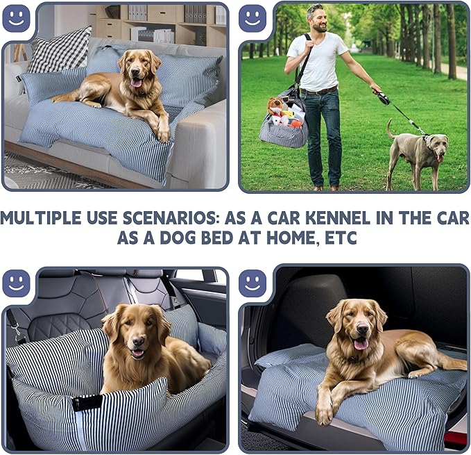 Large Dog Car Seat Under 100 lbs Dogs Funny Fuzzy Booster Car Seat Bed for Large Dogs Multifunctional Design for Home and Travel with Waterproof Pet Mat and Side Pockets