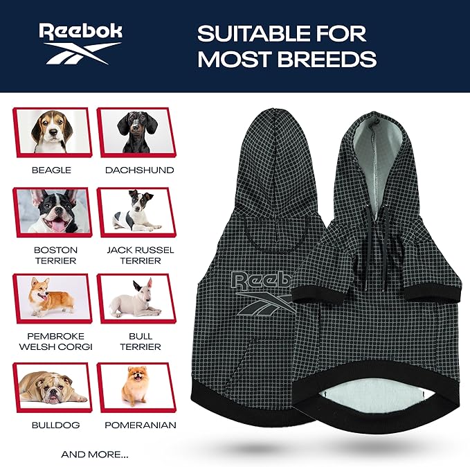 Reebok Dog Hoodie – Fleece Dog Sweater with Leash Hole